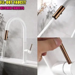 Kitchen Sink Mixer Faucet with Pull Out Sprayer Contemporary, 360 Rotatable Pull Down Single Handle One Hole High Arc Antique Kitchen Taps, Adjustable Cold and Hot Water Hose