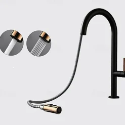 Kitchen Sink Mixer Faucet with Pull Out Sprayer Contemporary, 360 Rotatable Pull Down Single Handle One Hole High Arc Antique Kitchen Taps, Adjustable Cold and Hot Water Hose