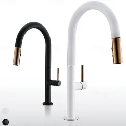 Kitchen Sink Mixer Faucet with Pull Out Sprayer Contemporary, 360 Rotatable Pull Down Single Handle One Hole High Arc Antique Kitchen Taps, Adjustable Cold and Hot Water Hose