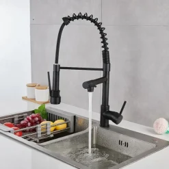Kitchen Sink Mixer Faucet Pull Down Sprayer, Single Lever Pull Out Taps, 360 ° Swivel Cold Hot Water Brass Tap Golded Chrome Black
