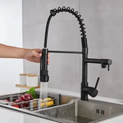 Kitchen Sink Mixer Faucet Pull Down Sprayer, Single Lever Pull Out Taps, 360 ° Swivel Cold Hot Water Brass Tap Golded Chrome Black