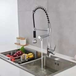 Kitchen Sink Mixer Faucet Pull Down Sprayer, Single Lever Pull Out Taps, 360 ° Swivel Cold Hot Water Brass Tap Golded Chrome Black