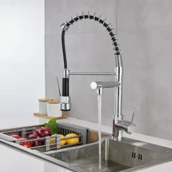 Kitchen Sink Mixer Faucet Pull Down Sprayer, Single Lever Pull Out Taps, 360 ° Swivel Cold Hot Water Brass Tap Golded Chrome Black