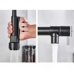 Kitchen Sink Mixer Faucet Pull Down Sprayer, Single Lever Pull Out Taps, 360 ° Swivel Cold Hot Water Brass Tap Golded Chrome Black