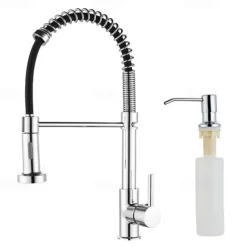 Kitchen Sink Mixer Faucet with Pull Down Sprayer, 360 swivel High Arc Single Handle Spring Kitchen Taps Deck Mounted, One Hole Brass Kitchen Sink Faucet Centerset Water Taps