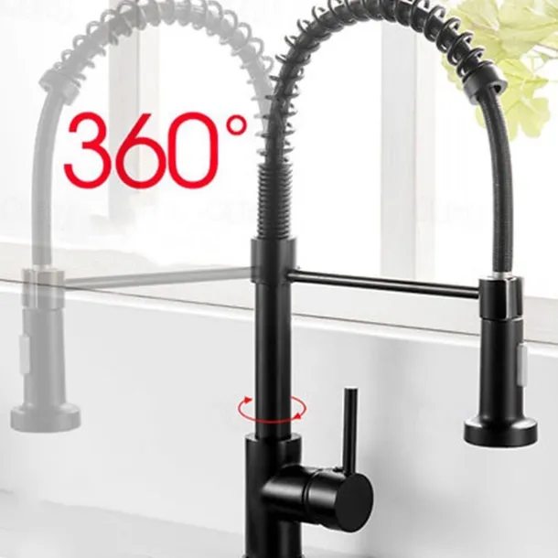 Kitchen Sink Mixer Faucet with Pull Down Sprayer, 360 swivel High Arc Single Handle Spring Kitchen Taps Deck Mounted, One Hole Brass Kitchen Sink Faucet Centerset Water Taps