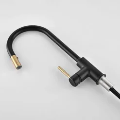 Kitchen Sink Mixer Faucet Pull Out, Single Lever Handle Brushed Solid Brass Taps Cold Hot Hose, One Hole with Pull Down Sprayer Black Gold Faucets