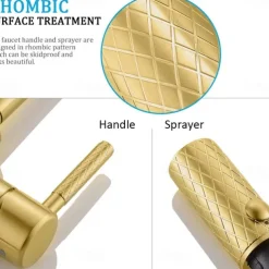 Kitchen Sink Mixer Faucet Pull Out, Single Lever Handle Brushed Solid Brass Taps Cold Hot Hose, One Hole with Pull Down Sprayer Black Gold Faucets