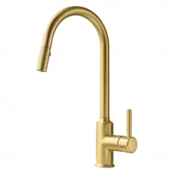 Kitchen Sink Mixer Faucet Pull Out, Single Lever Handle Brushed Solid Brass Taps Cold Hot Hose, One Hole with Pull Down Sprayer Black Gold Faucets
