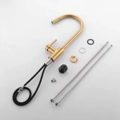 Kitchen Sink Mixer Faucet Pull Out, Single Lever Handle Brushed Solid Brass Taps Cold Hot Hose, One Hole with Pull Down Sprayer Black Gold Faucets