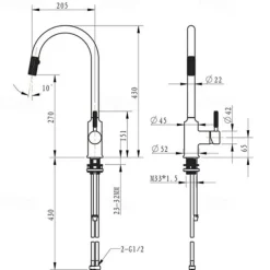 Kitchen Sink Mixer Faucet Pull Out, Single Lever Handle Brushed Solid Brass Taps Cold Hot Hose, One Hole with Pull Down Sprayer Black Gold Faucets