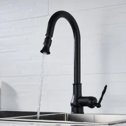 Kitchen Sink Mixer Faucet with Pull Out Spray, 360 Swivel Pull Down Vessel Taps Antique Brass/Black Deck Mounted, Antique Single Handle One Hole Kitchen Taps