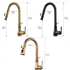 Kitchen Sink Mixer Faucet with Pull Out Spray, 360 Swivel Pull Down Vessel Taps Antique Brass/Black Deck Mounted, Antique Single Handle One Hole Kitchen Taps