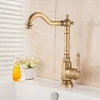 Kitchen Sink Mixer Faucet, 360 Swivel Single Handle Spring Kitchen Taps Deck Mounted, One Hole Brass Kitchen Sink Faucet Water Vessel Taps Retro Vintage