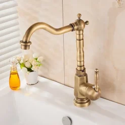 Kitchen Sink Mixer Faucet, 360 Swivel Single Handle Spring Kitchen Taps Deck Mounted, One Hole Brass Kitchen Sink Faucet Water Vessel Taps Retro Vintage