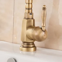 Kitchen Sink Mixer Faucet, 360 Swivel Single Handle Spring Kitchen Taps Deck Mounted, One Hole Brass Kitchen Sink Faucet Water Vessel Taps Retro Vintage