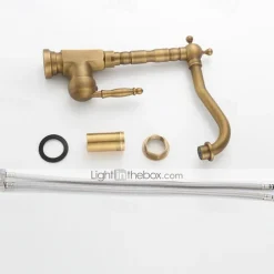 Kitchen Sink Mixer Faucet, 360 Swivel Single Handle Spring Kitchen Taps Deck Mounted, One Hole Brass Kitchen Sink Faucet Water Vessel Taps Retro Vintage