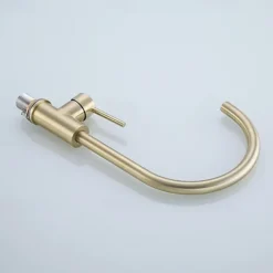 Kitchen Sink Mixer Faucet Brushed Gold Deck Mounted , 360 Swivel Single Handle Vessel Kitchen Brass Taps with Cold and Hot Water Hose