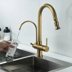Kitchen Sink Mixer Faucet Pull Out Sprayer with Soap Dispenser, 360 swivel Black Single Handle Brass Taps Pull Down, Deck Mounted Hot Cold Water Hose Filter Tap