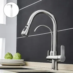 Kitchen Sink Mixer Faucet Pull Out Sprayer with Soap Dispenser, 360 swivel Black Single Handle Brass Taps Pull Down, Deck Mounted Hot Cold Water Hose Filter Tap