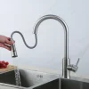 Kitchen Sink Mixer Faucet with Pull-out Spray Stainless Steel, 360 Rotating Single Handle Pull Down Kitchen Vessel Taps Deck Mounted
