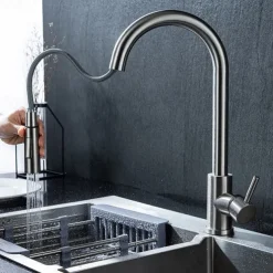 Kitchen Sink Mixer Faucet Stainless Steel with Pull Out Sprayer, 360° Rotatable Multi-function Pull Down Single Handle Kitchen Vessel Tap Brushed Gold Finish