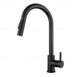 Kitchen Sink Mixer Faucet Stainless Steel with Pull Out Sprayer, 360° Rotatable Multi-function Pull Down Single Handle Kitchen Vessel Tap Brushed Gold Finish