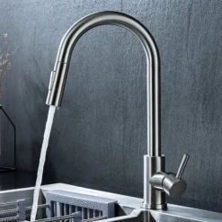 Kitchen Sink Mixer Faucet Stainless Steel with Pull Out Sprayer, 360° Rotatable Multi-function Pull Down Single Handle Kitchen Vessel Tap Brushed Gold Finish