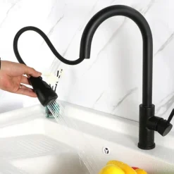 Kitchen Sink Mixer Faucet with Pull Out Spray, 360 Rotating Single Handle Pull Down Tap Nickel Brushed 304 Stainless Steel Deck Mounted Kitchen Vessel Taps