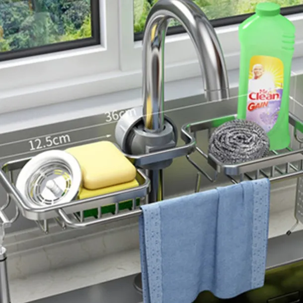 Kitchen Storage Rack Faucet Rack Black Gold Household Sink Dishwashing Sponge Rag Drain Water Hanging Basket Sink