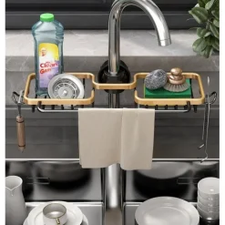 Kitchen Storage Rack Faucet Rack Black Gold Household Sink Dishwashing Sponge Rag Drain Water Hanging Basket Sink