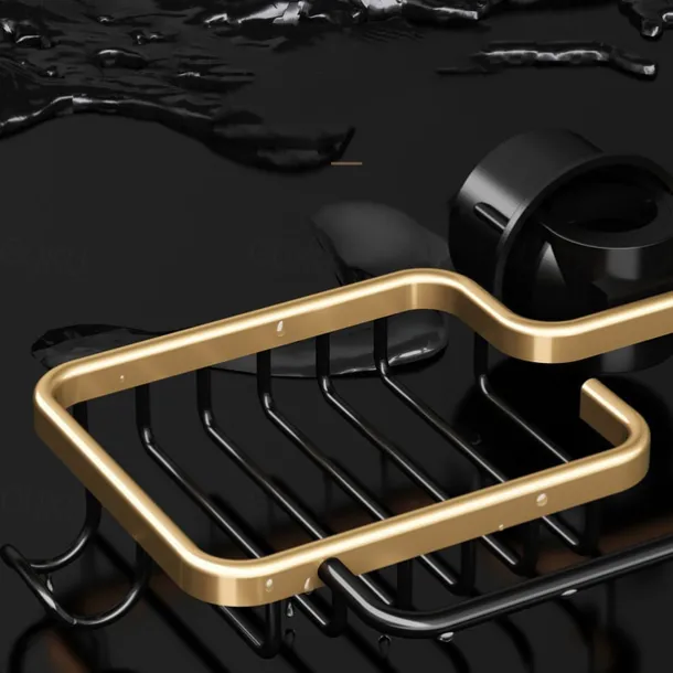 Kitchen Storage Rack Faucet Rack Black Gold Household Sink Dishwashing Sponge Rag Drain Water Hanging Basket Sink