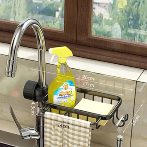 Kitchen Storage Rack Faucet Rack Black Gold Household Sink Dishwashing Sponge Rag Drain Water Hanging Basket Sink