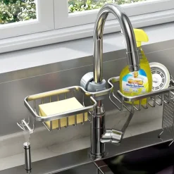 Kitchen Storage Rack Faucet Rack Black Gold Household Sink Dishwashing Sponge Rag Drain Water Hanging Basket Sink