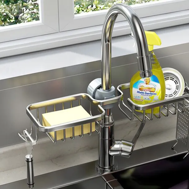 Kitchen Storage Rack Faucet Rack Black Gold Household Sink Dishwashing Sponge Rag Drain Water Hanging Basket Sink