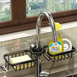 Kitchen Storage Rack Faucet Rack Black Gold Household Sink Dishwashing Sponge Rag Drain Water Hanging Basket Sink
