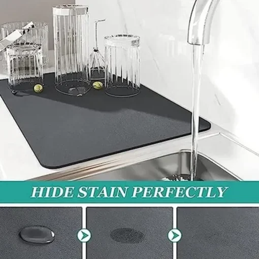 kitchen Super Absorbent Draining Mat Kitchen Draining Mat Super Absorbent Kitchen Sink Drainer Counter Mat Anti-Slip Absorbent Draining Mat Kitchen Counter Quick Dry Dish Drainer Mat