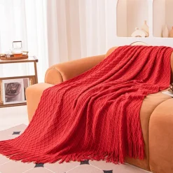 Knit Throw Blanket Textured Dark Grey Throw Blankets with Tassels Bohemian Fringe Throw Blanket