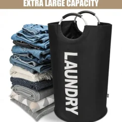 80L Large Laundry Basket, Laundry Hamper, Dirty Clothes Hamper for Laundry, Collapsible, Waterproof Laundry Baskets with Foam Protected Aluminum Handles for Laundry, Dorm, Family