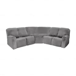 L Shape Recliner Sofa Covers Burgundy Corner Sofa Velvet Stretch Couch Covers for Reclining Sofa Soft Washable(4 Backrest Cover & Seat Cover,1 Coner Sofa Cover, 2 Armrest Cover)