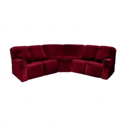 L Shape Recliner Sofa Covers Burgundy Corner Sofa Velvet Stretch Couch Covers for Reclining Sofa Soft Washable(4 Backrest Cover & Seat Cover,1 Coner Sofa Cover, 2 Armrest Cover)