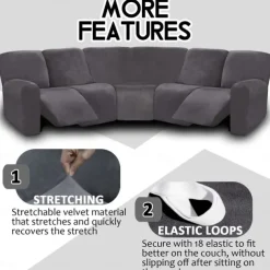 L Shape Recliner Sofa Covers Burgundy Corner Sofa Velvet Stretch Couch Covers for Reclining Sofa Soft Washable(4 Backrest Cover & Seat Cover,1 Coner Sofa Cover, 2 Armrest Cover)