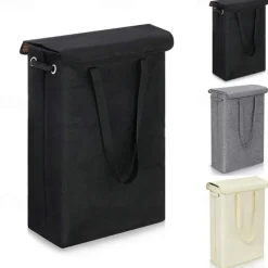 45L Thin Laundry Basket With Cover Narrow Hand Fine Hand Dirty Laundry Basket Bedroom Kindergarten Whole Basket Storage Bag
