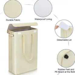 45L Thin Laundry Basket With Cover Narrow Hand Fine Hand Dirty Laundry Basket Bedroom Kindergarten Whole Basket Storage Bag