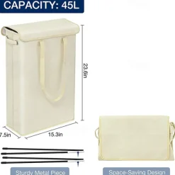 45L Thin Laundry Basket With Cover Narrow Hand Fine Hand Dirty Laundry Basket Bedroom Kindergarten Whole Basket Storage Bag
