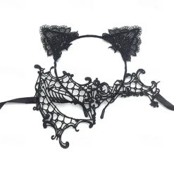 Lace Masquerade Mask for Women, Black Masquerade Mask for Women Cat Mask Cat Ear Headband with Heart Chokerl