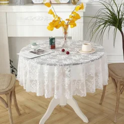 Lace Tablecloth White Table Cover Cloths for Side Table,Coffe Table,Kitchen Dining, Party, Holiday, Buffet
