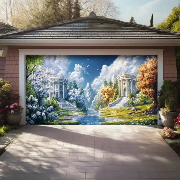 Landscape Door Decorations Garage Door Cover Spring Lake Outdoor Banner Large Backdrop for Holiday Outdoor Garage Door Home Wall Decorations