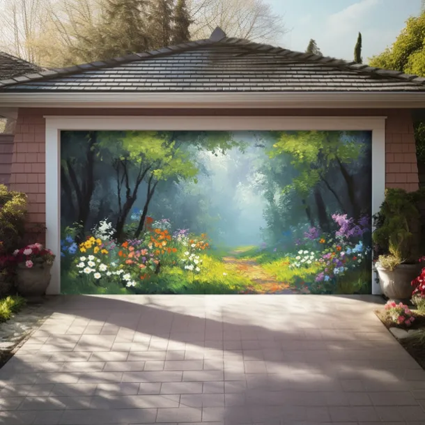 Landscape Door Decorations Garage Door Cover Spring Lake Outdoor Banner Large Backdrop for Holiday Outdoor Garage Door Home Wall Decorations