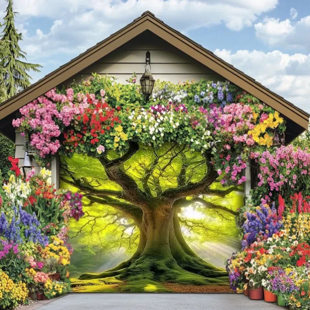 Landscape Door Decorations Garage Door Cover Outdoor Banner Large Backdrop for Holiday Outdoor Garage Door Home Wall Decorations Tree of Life